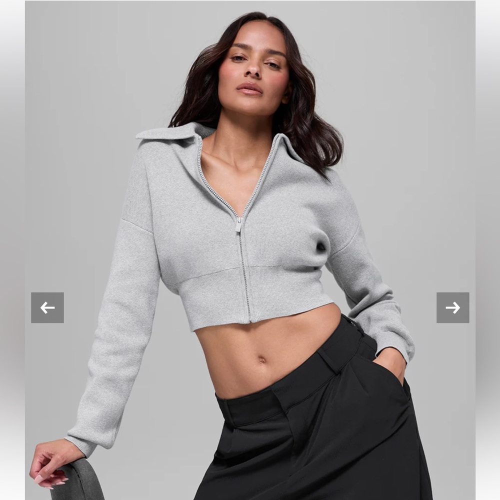 ALO Yoga Scholar Knit Cropped Full Zip Jacket